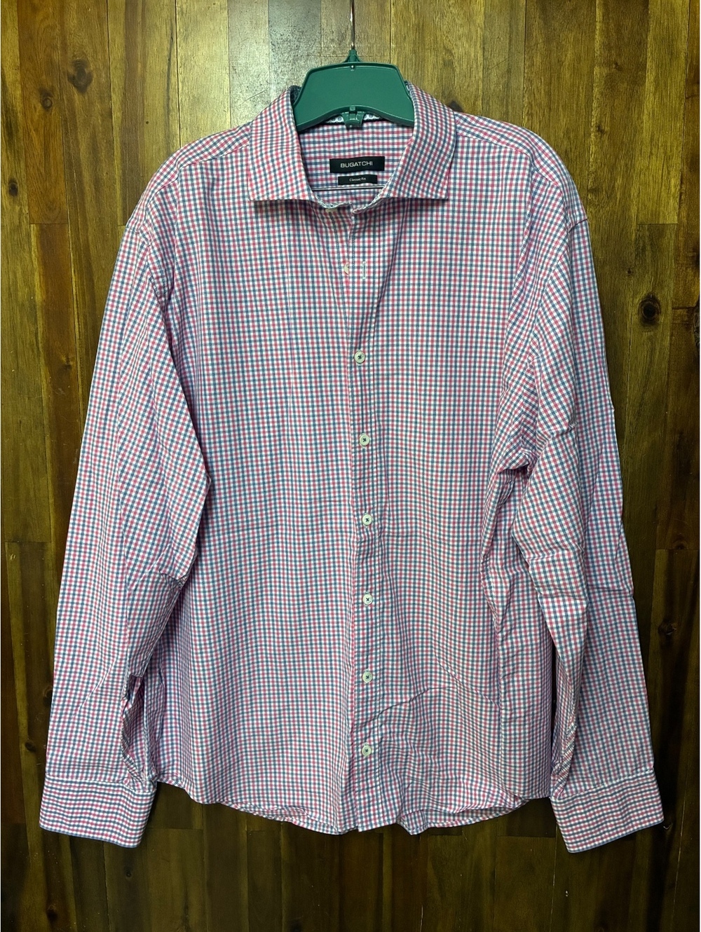 Bugatchi Classic Fit XL Pink Blue Check Dress Shirt Cotton Preppy Menswear